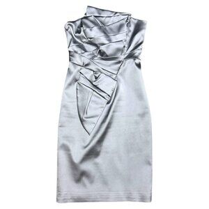 STUNNING Karen Millen Shiny Silver Sleeveless Formal Cute Glam Mini Dress Size 8
